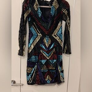 Aidan Mattox Black and Gold Sequin Dress